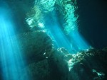 Beautiful light from an entrance in the cave